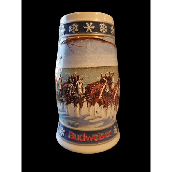 Vintage 1995 Budweiser Stein Lighting The Way Home Christmas Holiday Mug Horses - Picture 2 of 7
